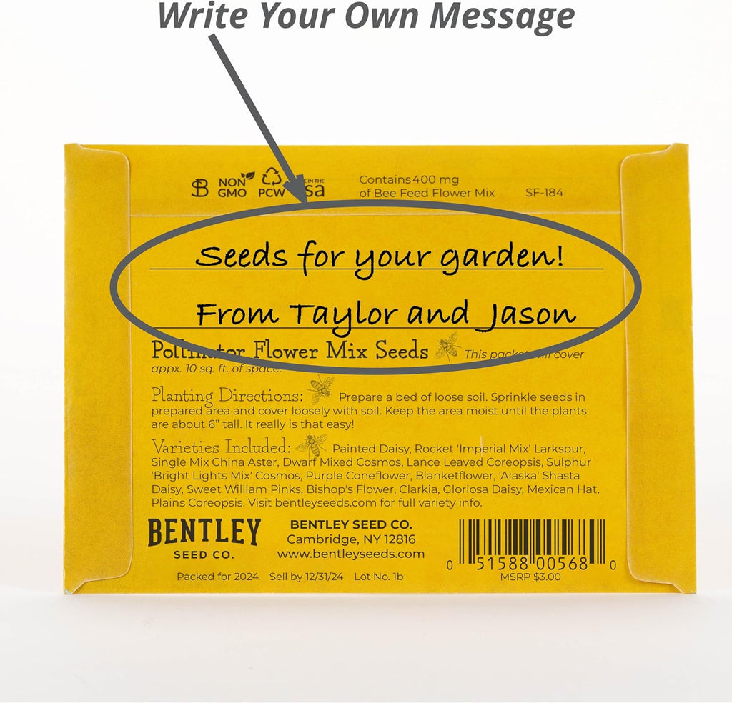 Bentley Wildflower Pollinator Mix, 25 Non-GMO Packets for Garden Planting, Non-Coated Flower Seeds to Grow Plants and