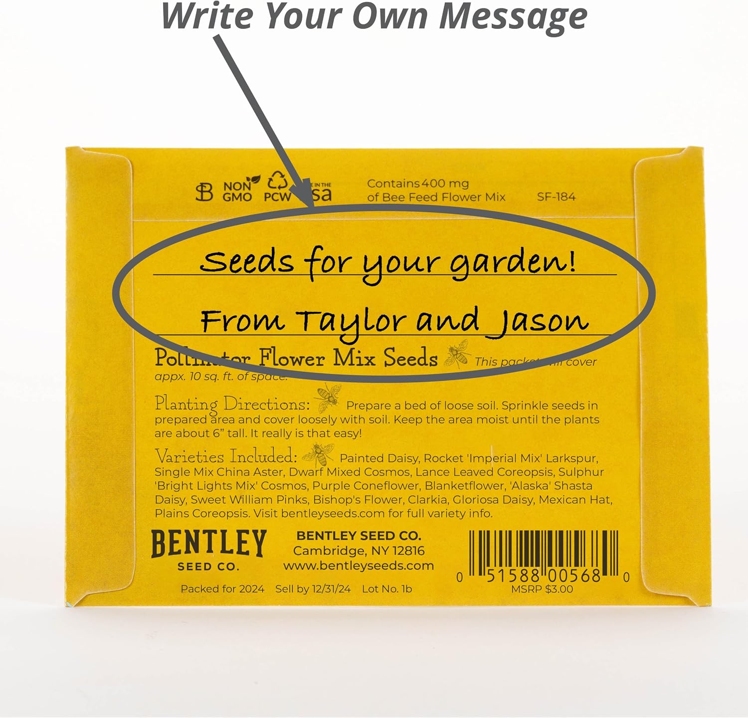 Bentley Wildflower Pollinator Mix, 25 Non-GMO Packets for Garden Planting, Non-Coated Flower Seeds to Grow Plants and