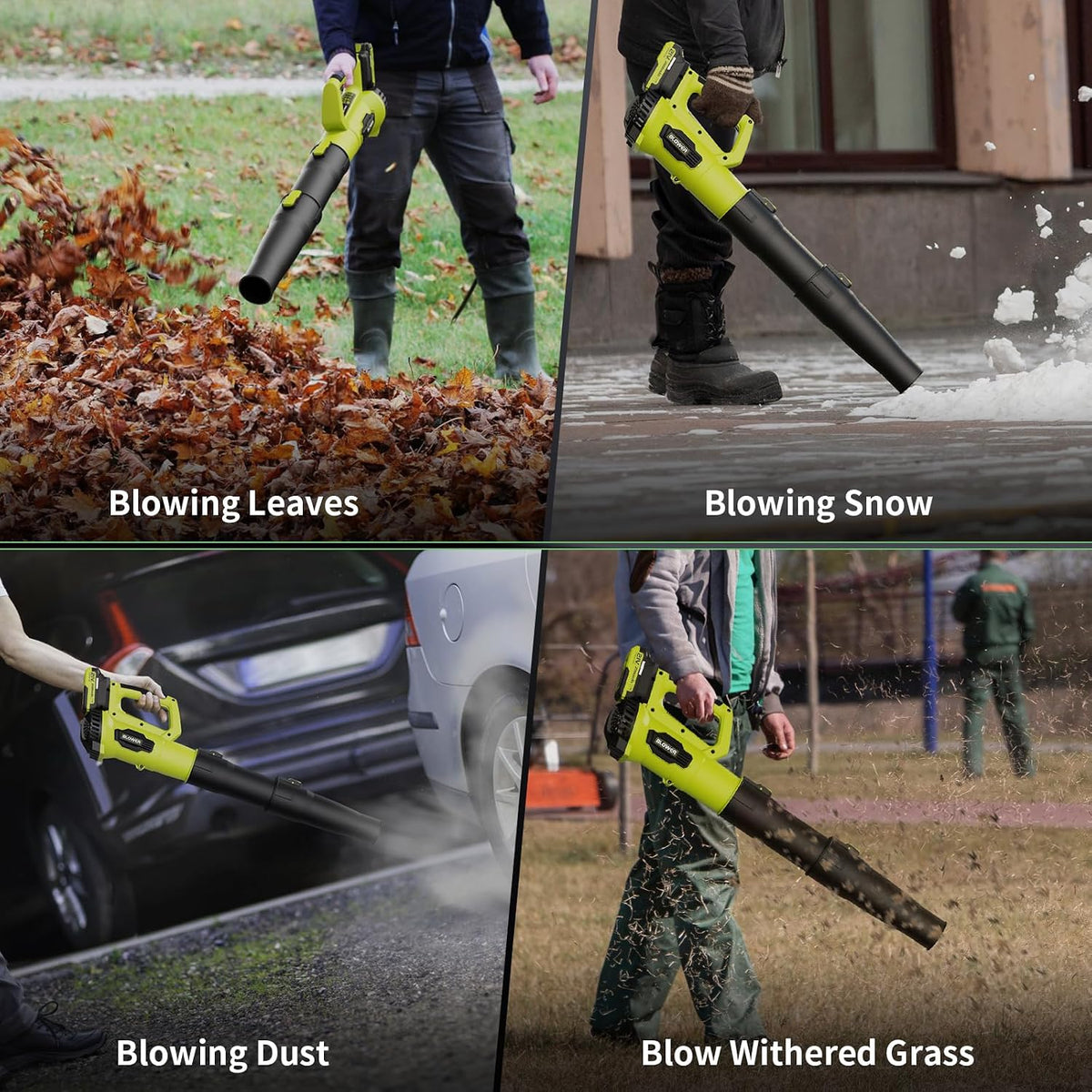 LEAPUL Leaf Blower Cordless with 2 Batteries & Fast Charger, Bright Green | 21V Battery Powered, Powerful Airflow, 4Lbs