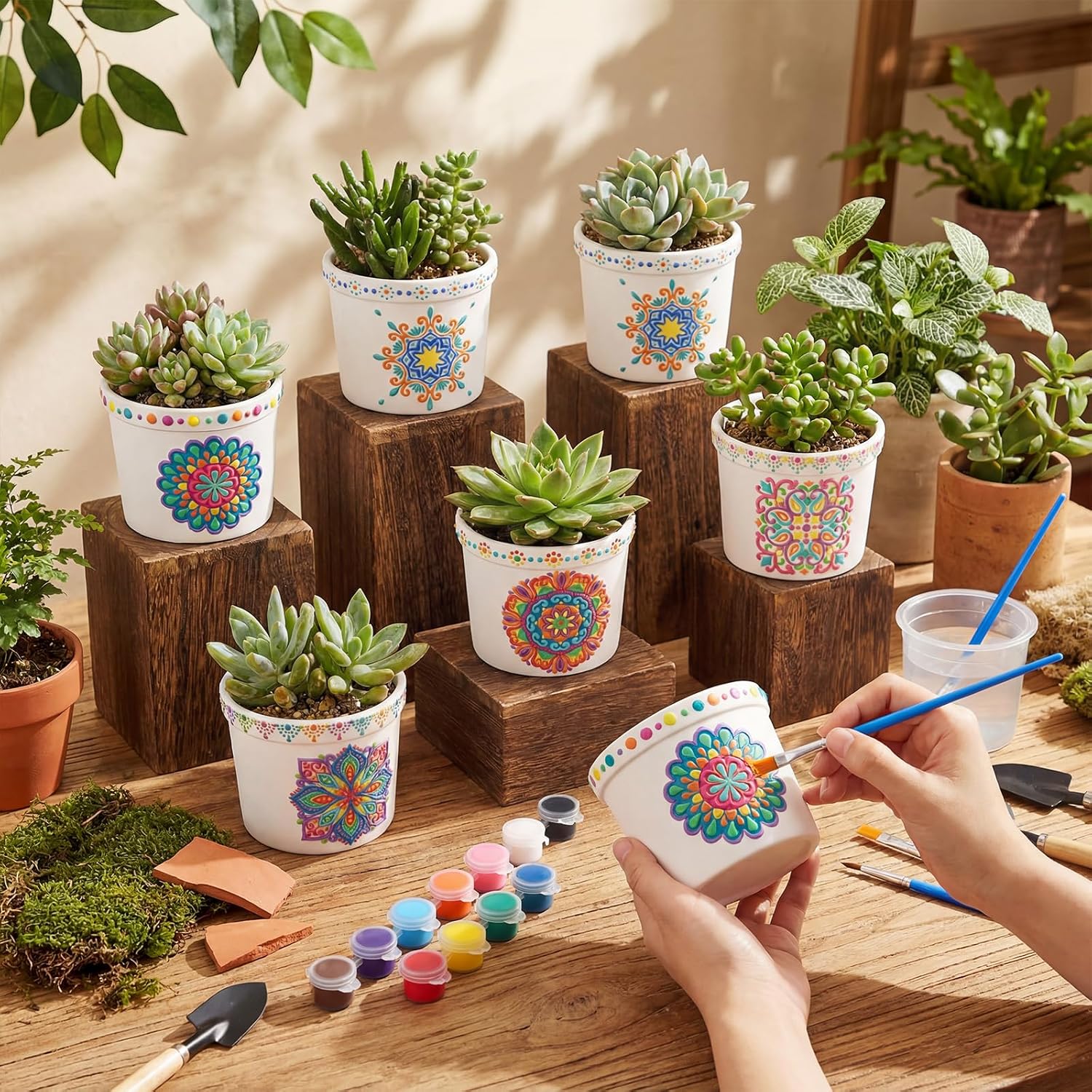 Zubebe 12 Pcs Paint Your Own Ceramic Pots Bulk Unfinished Succulent Pots Craft Kit with Drainage Hole Mini Paintable