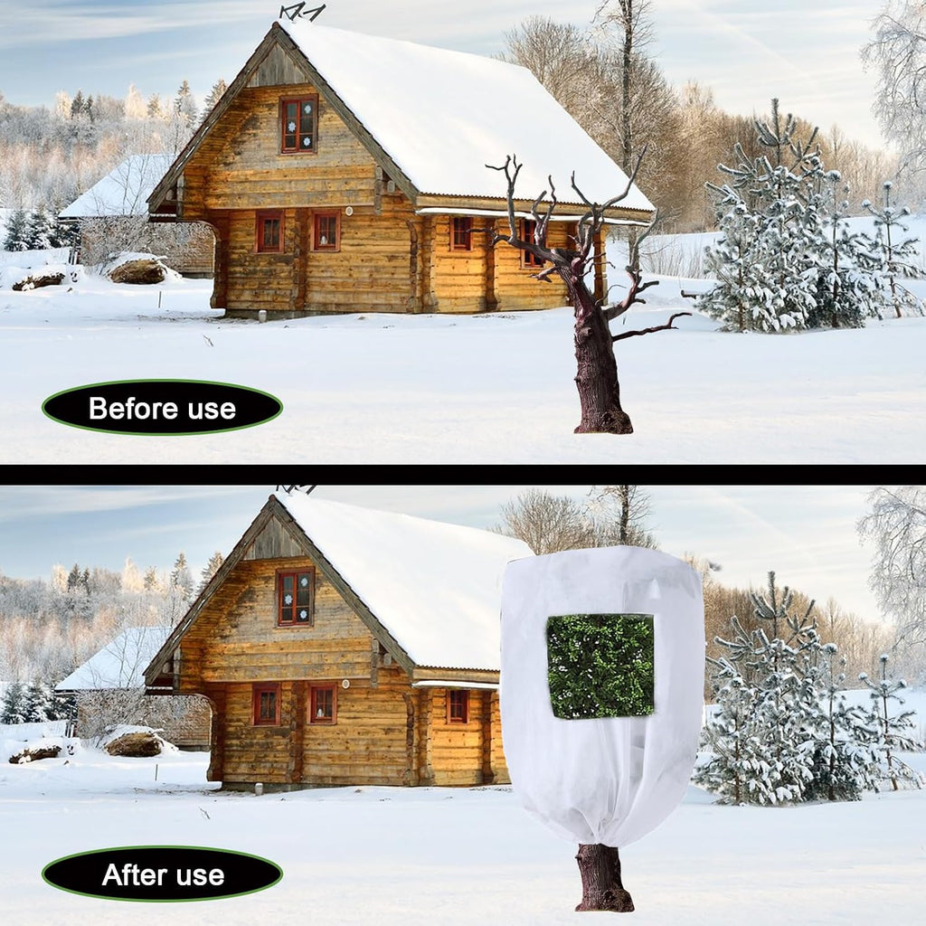 CMINGJ Plant Frost Protection Covers with Viewing Window, 39.37" x 39.37", 2.06oz/yd², Reusable Drawstring Tree Cover