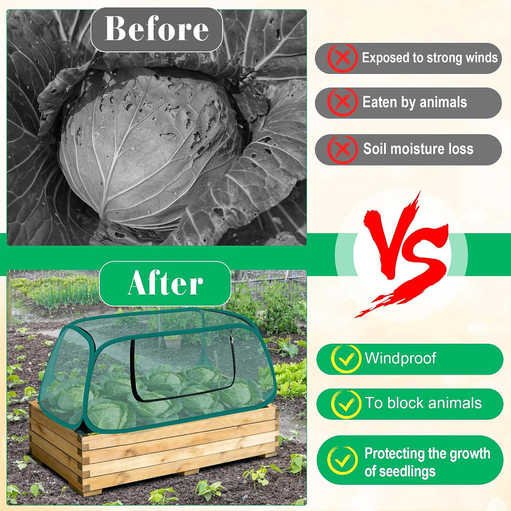 2P Pop Up Garden Cover, Mesh Pop-Up Plant Garden Raised Bed Cover | 44" x 19" x17", Foldable for Vegetable/ with 10