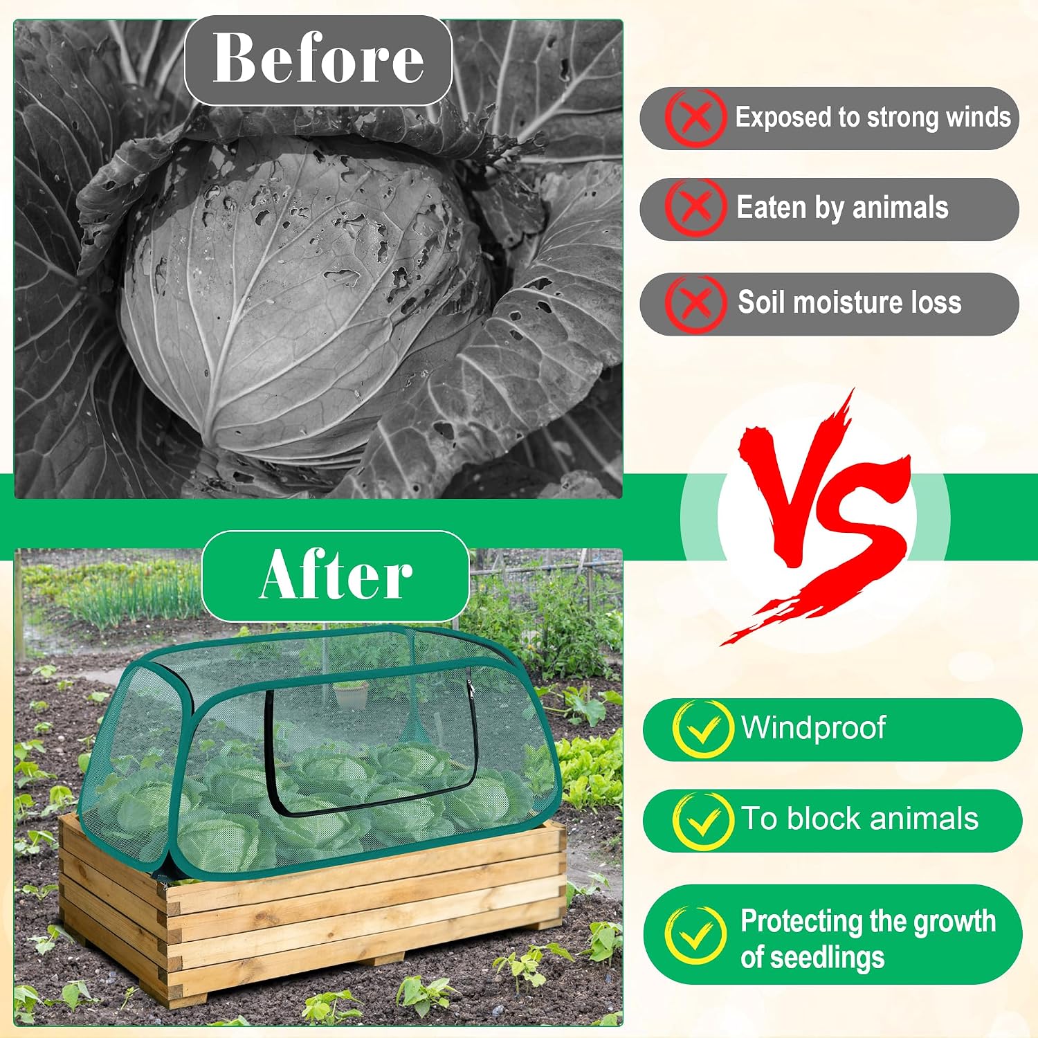 2P Pop Up Garden Cover, Mesh Pop-Up Plant Garden Raised Bed Cover | 44" x 19" x17", Foldable for Vegetable/ with 10