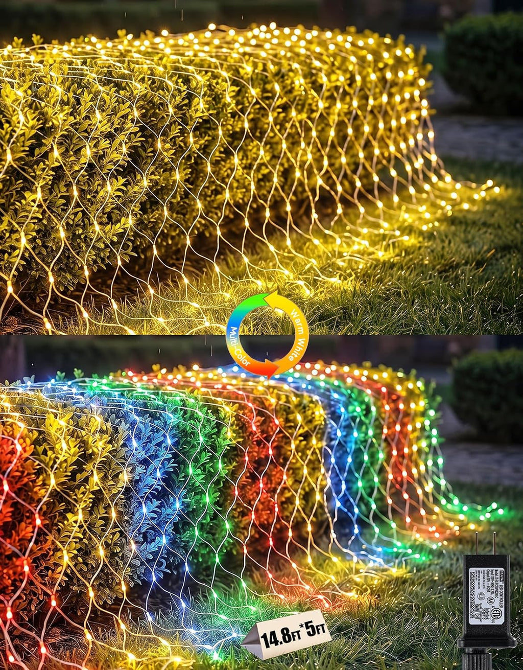 14.8x5FT Christmas Net Lights Outdoor Plug in with 8 Modes