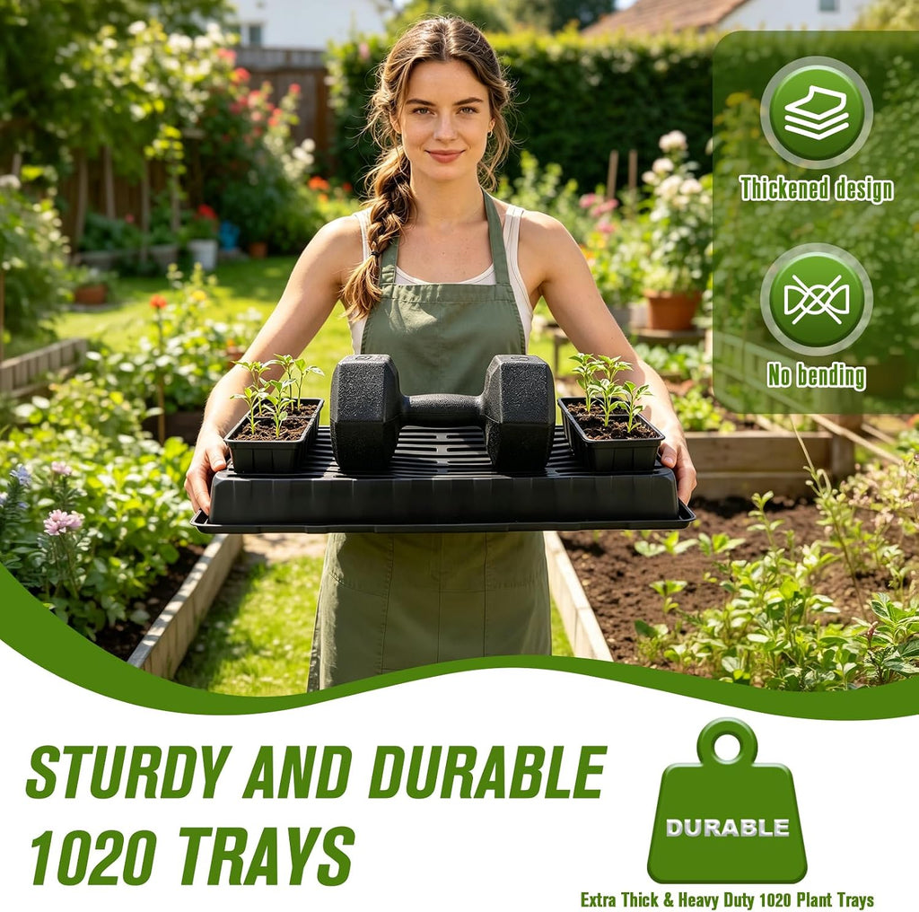 CMOOD 10 Pack 1020 Trays Heavy Duty Extra Thick Seed Starting Trays, Plant Trays for Seedlings, Plant Germination