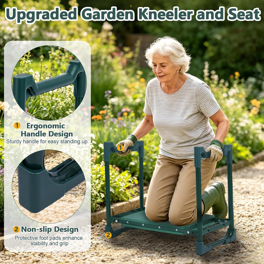 Garden Kneeler and Seat Heavy Duty, Upgraded 350 lbs Load Capacity Garden Bench, 2-in-1 Foldable Gardening Stool, Foam