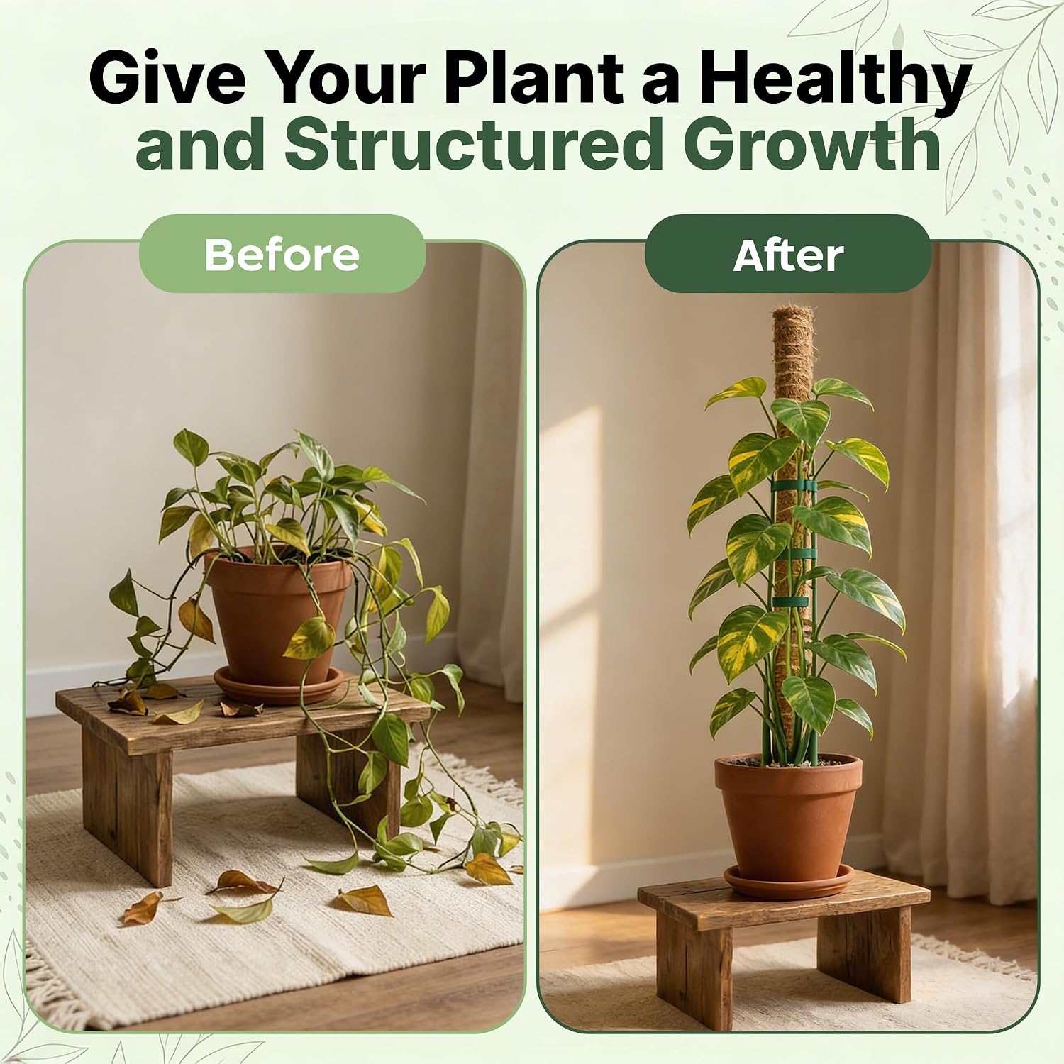 4 Pack 22" Moss Pole Monstera Plant Support - Stackable up to 70" - Plant Stakes for Indoor Climbing Plants Potted