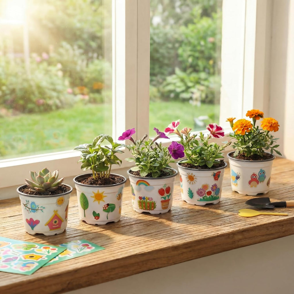 100 Sets Garden Pot Craft Kit, Flower Plant Craft,White,Rustic | Including Plastic Nursery Plant Pots Labels Tags