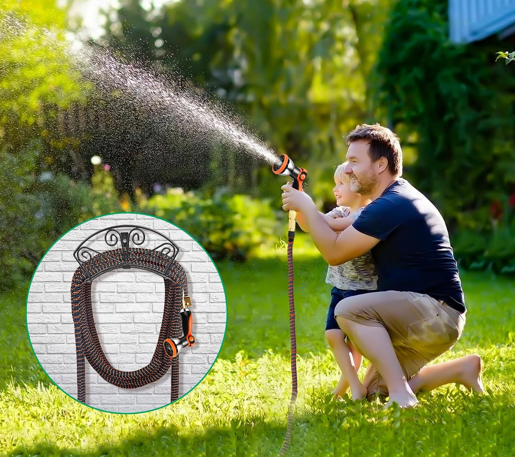 TomCare Garden Hose Holder, Heavy Duty 150 ft Capacity Hose Hanger | 7 mm Solid Metal Rod, One-Piece Welded Decorative