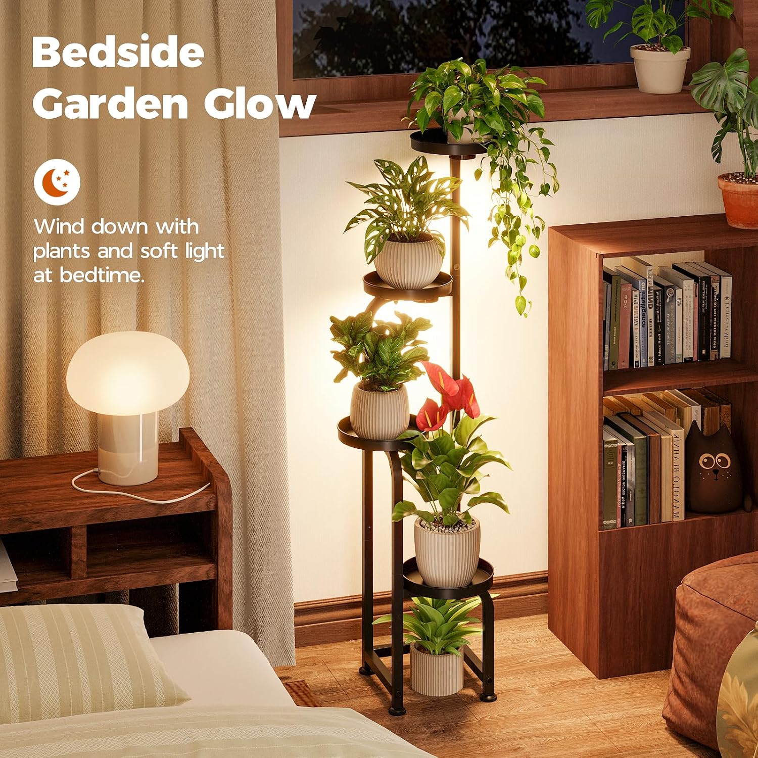 Bamworld Plant Stand with Grow Light Corner Metal Flower Pot Stands | 4 Tier Plant Shelf with Grow Lights for Patio