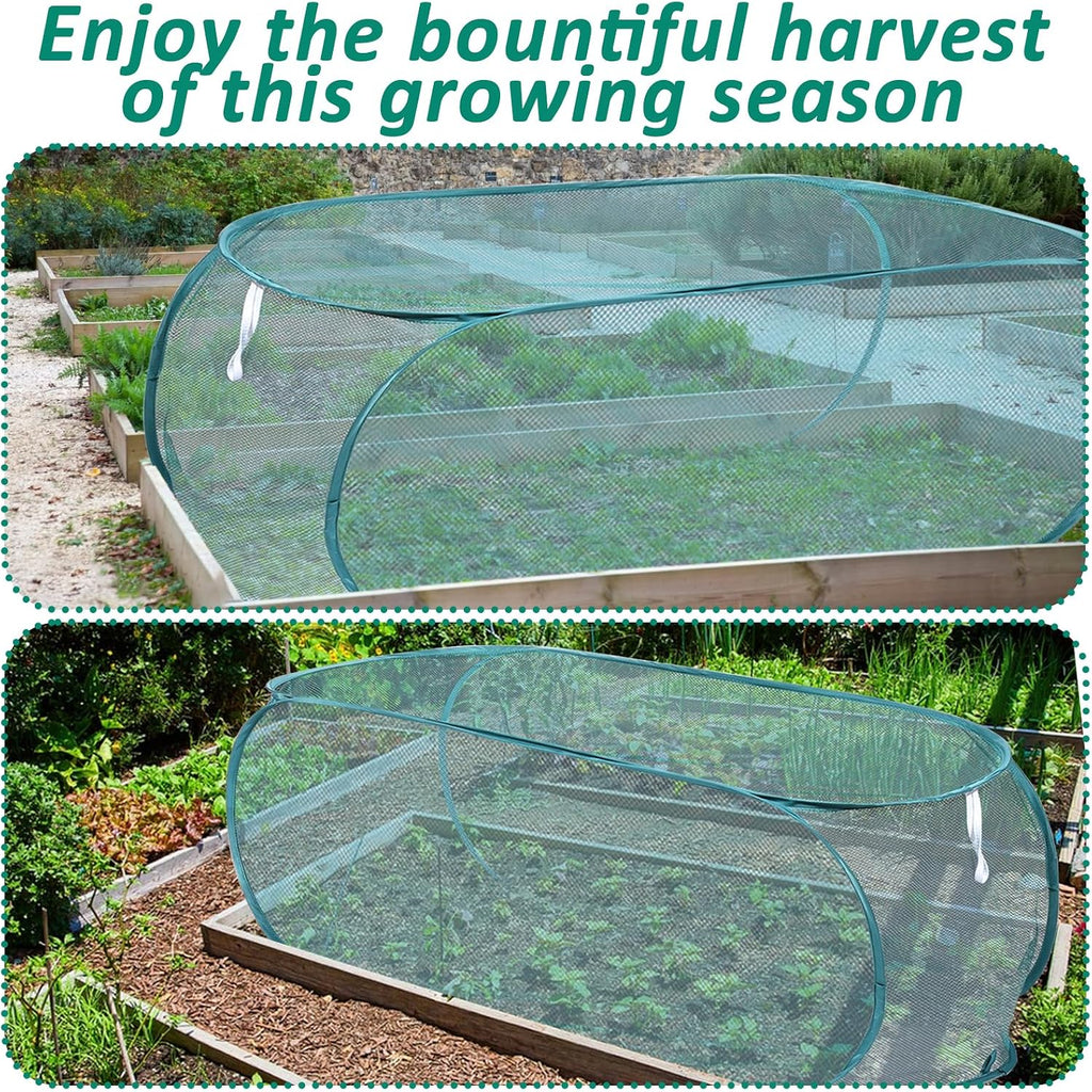 3 Pcs 39" x 18" x 16" Pop Up Garden Plants Cover with 24 Ground Nails, Mesh Netting Covers Net Cage Guard Protector for