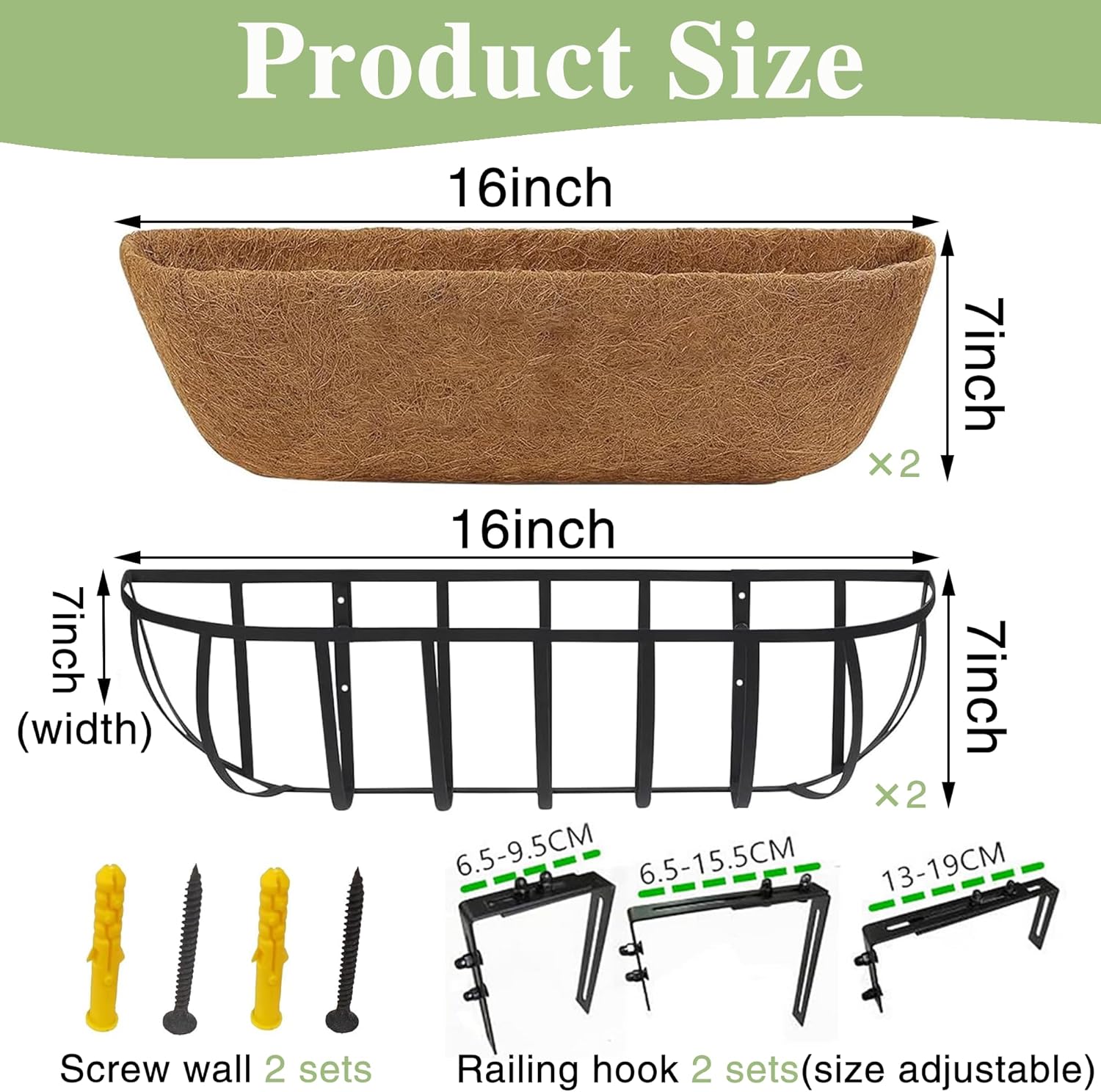 English Inviting Horse Trough Balcony Planter With Coconut LinerMetal Wall-Mounted Planter Box Deck Window Box 16 Inch