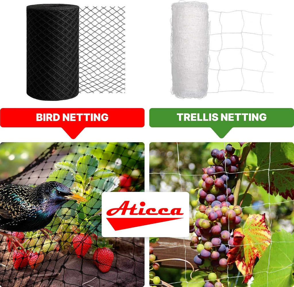 ATICCA Heavy Duty Bird Netting for Garden Protection & Fruit Trees, 7.5x100 Ft with 10 Stakes – Black Anti-Bird Net for
