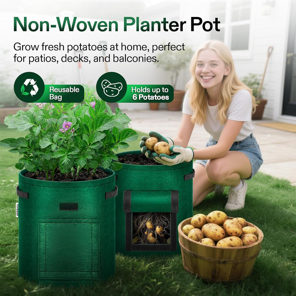 VIVOSUN 5-Pack 10 Gallon Potato Grow Bags, Roll-up Harvest Window | Easy Potato Harvesting, 300G Thick Nonwoven Fabric