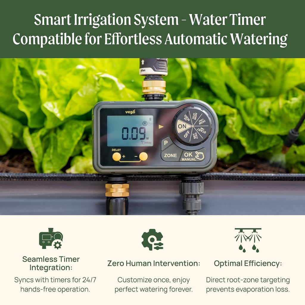 Vego Garden Irrigation Kit - Drip Irrigation System for Raised Garden Beds, Efficient Watering Solution for Vegetables