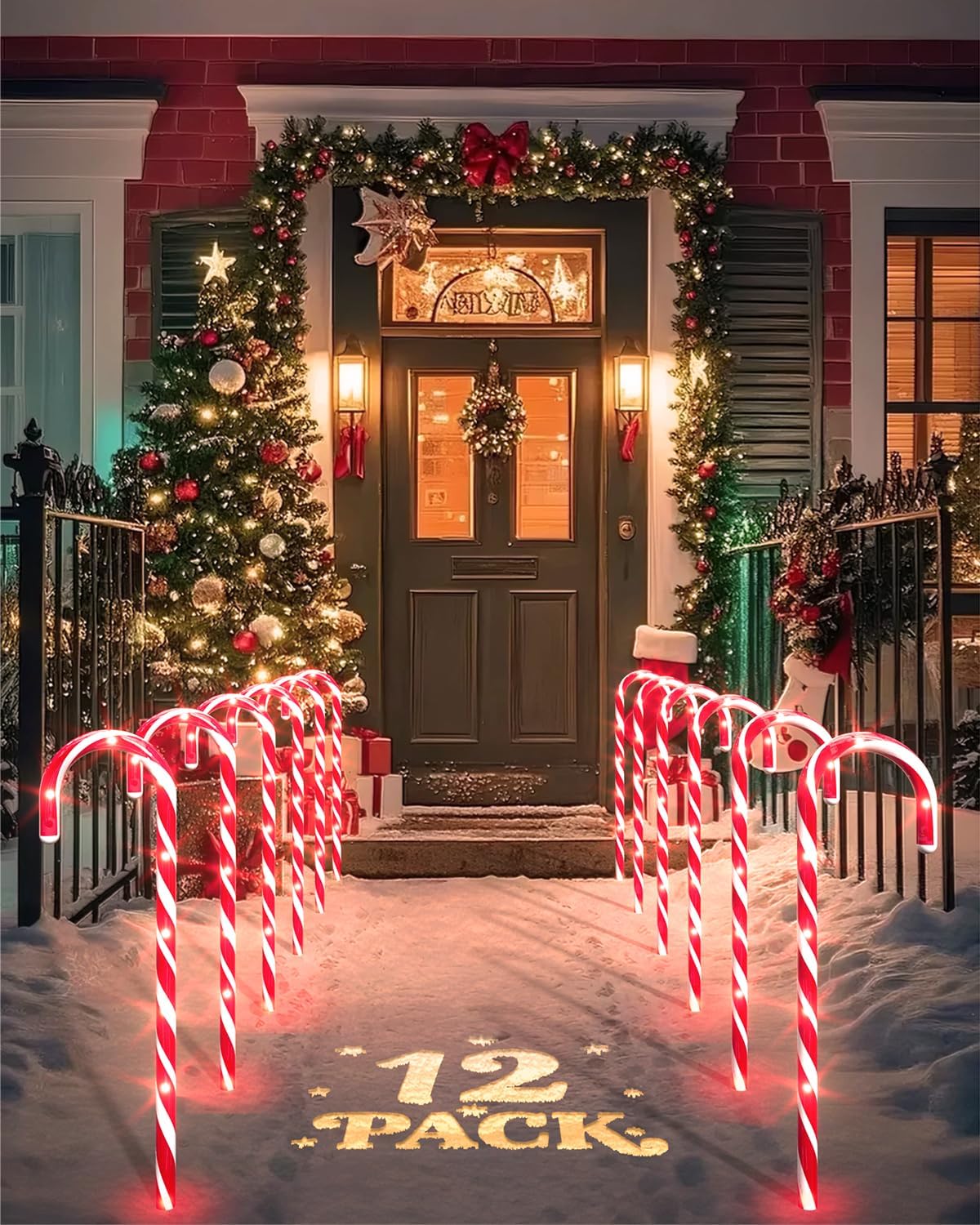 COOLWUFAN 12 Pack 17 Inch Candy Cane Christmas Pathway Lights Outdoor Decor