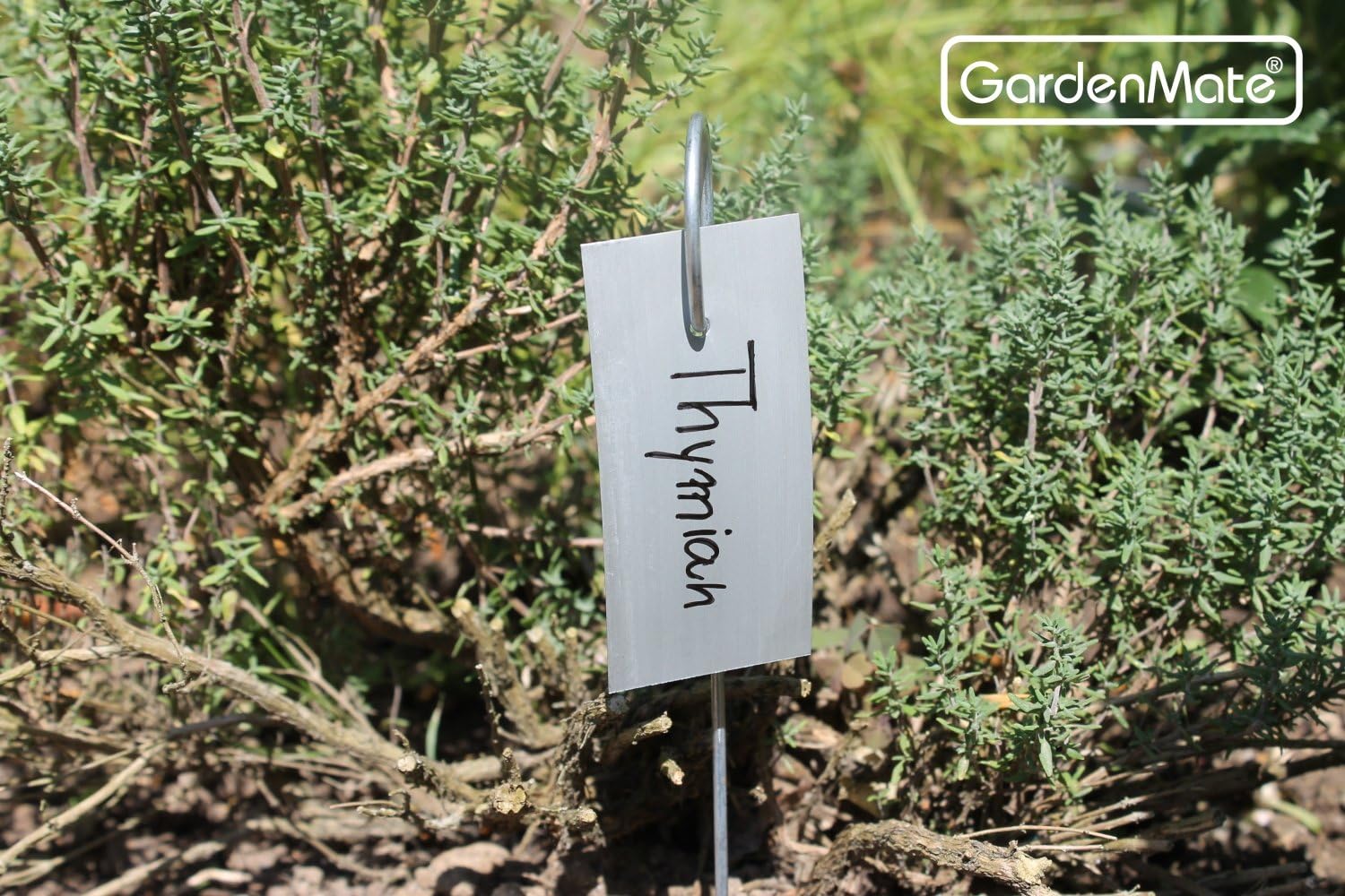 GardenMate 25-Pack Weatherproof Hook Metal Plant Labels Hanging on a Metal Rod, Height 10", Label Area 3'' x 1 3/8''