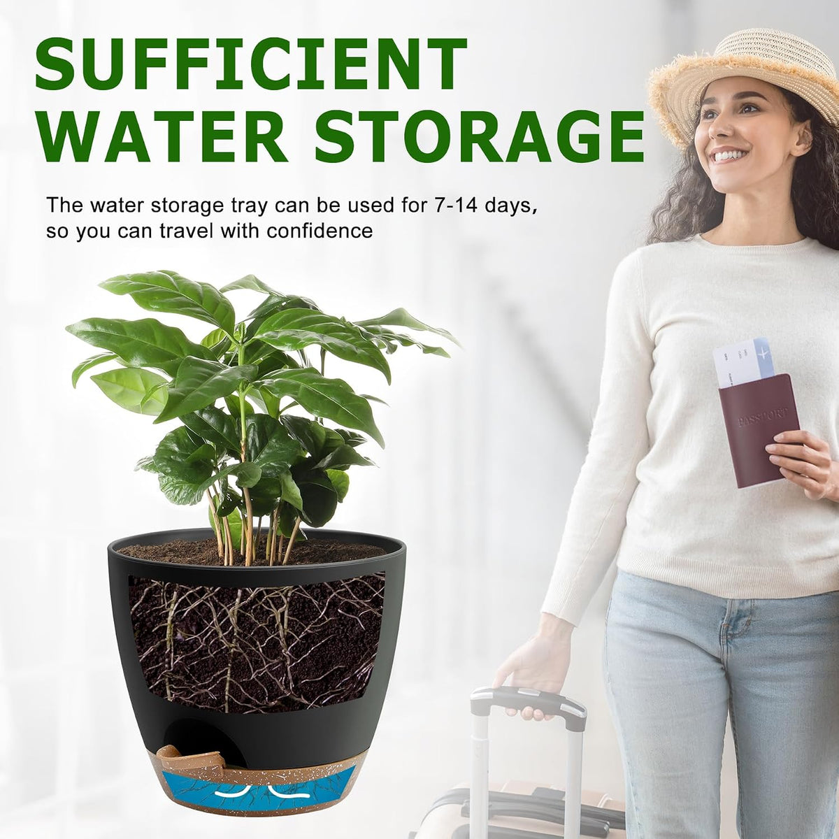 Plant Pots 10/9/8/7.5/7 Inch Self Watering Pots, Set of 5 Plastic Planters with Drainage Holes and Saucers,Plastic