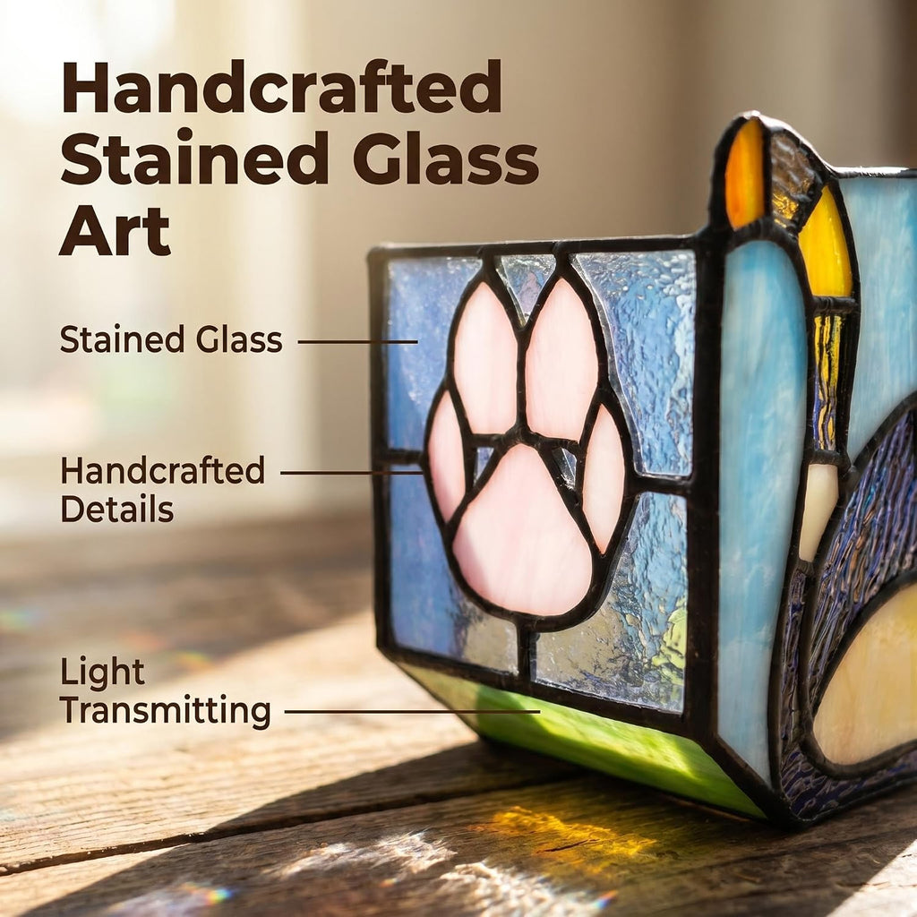 Handmade Stained Glass Indoor Plant Pot,Flower Pots with Drainage Holes,Black Orange Cat Planter Pot, Cute Succulent