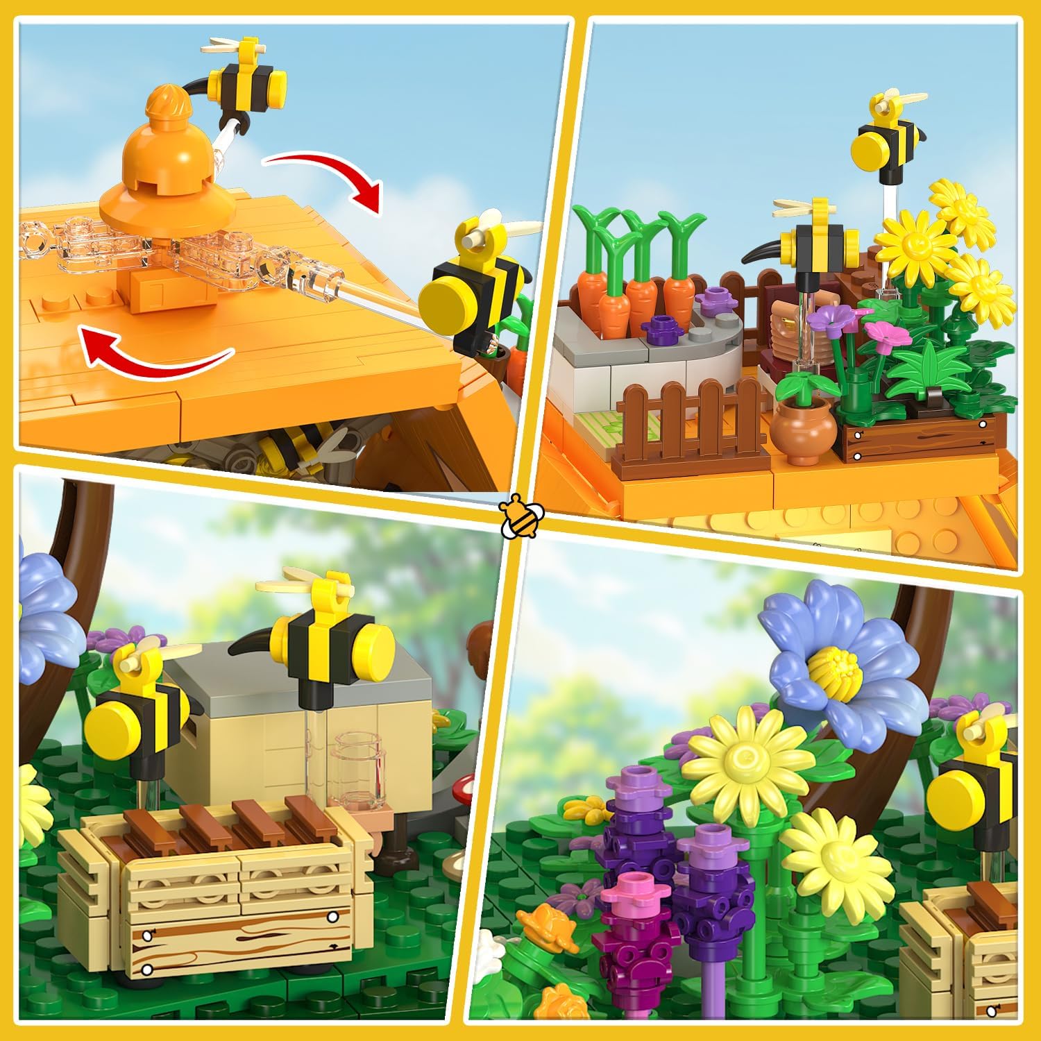 INSOON Bee House Building Set with Lights for Adults, Farm Treehouse Kit | Honey Bee Garden Display Model with
