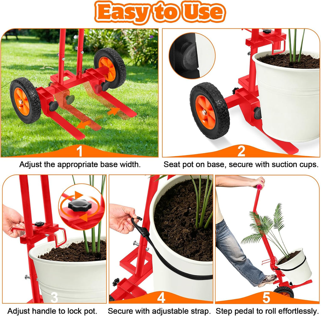 Plant Caddy with Wheels, Heavy Duty Plant Dolly Caddy Cart, 175LBS Plant Mover Cart with Adjustable Grabbing Arm