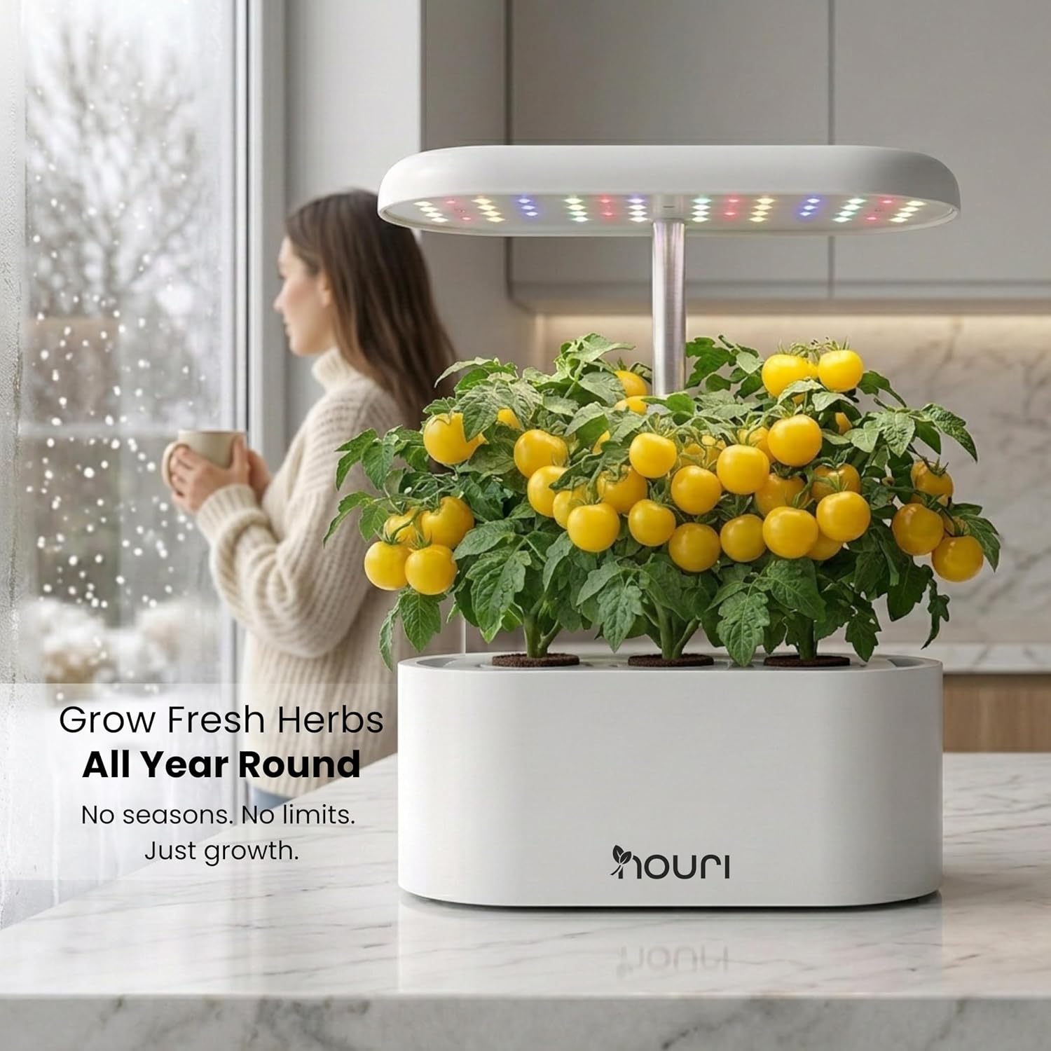 Nouri Hydroponics Growing System, 5 pod Smart Indoor Herb Garden Kit with LED Grow Lights, Hydroponic Herb Garden
