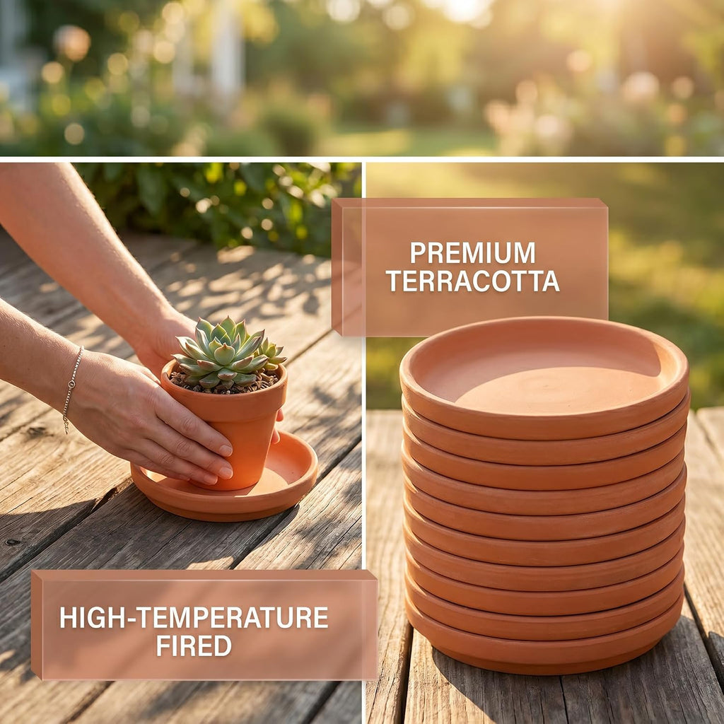 10 Pack Terracotta Pot Plant Saucer, 6 Inch Round Terra Cotta Planter Saucers for 5 Inch 5.5 Inch 6 Inch Flower Pot