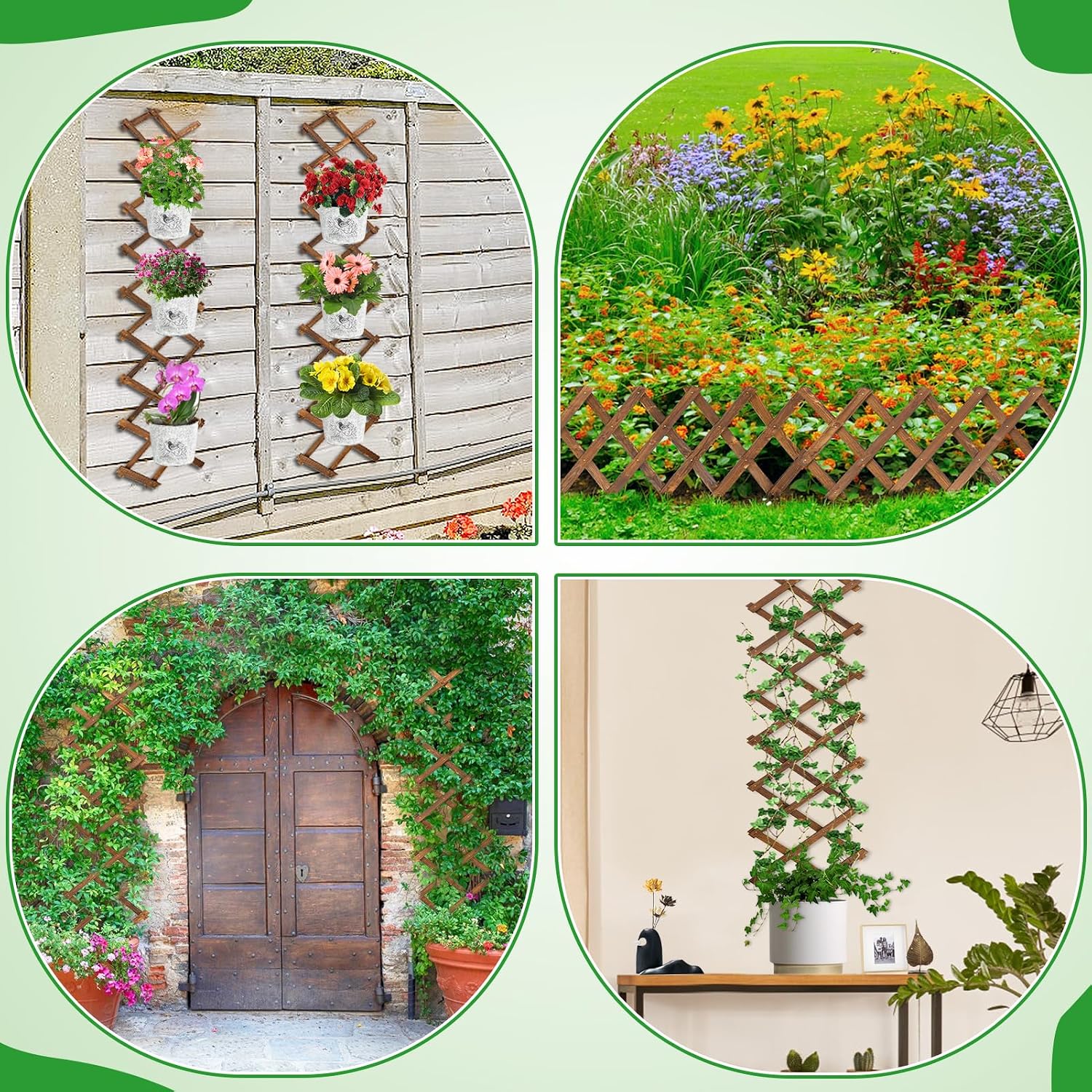 2Pcs 13x78 Expandable Wood Wall Trellis for Climbing Plants Outdoor/Indoor | Thick Wood, Decorative Lattice Panels for