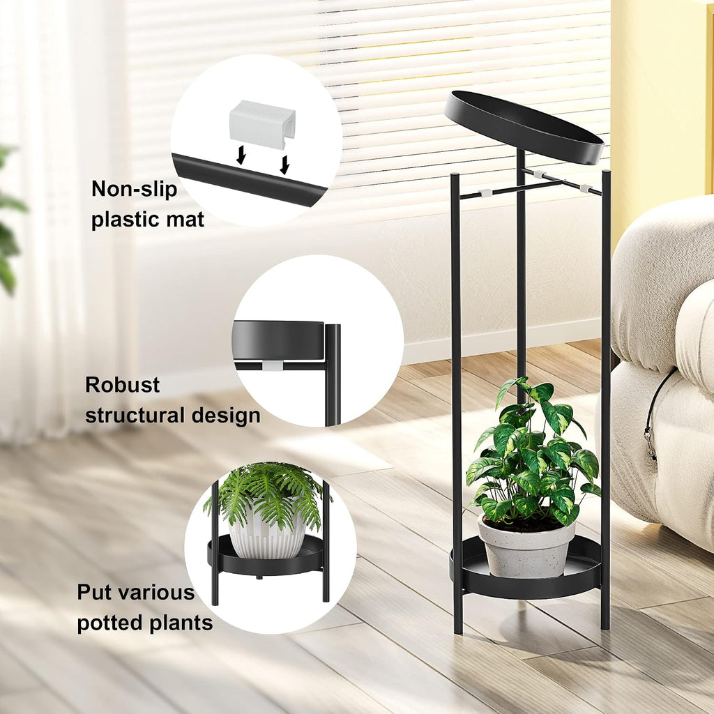 Black Plant Stand 30 Inch – Metal Flower Pots Plant Stand | Plant Shelf for Multiple Plants,2 Tier Removable Display