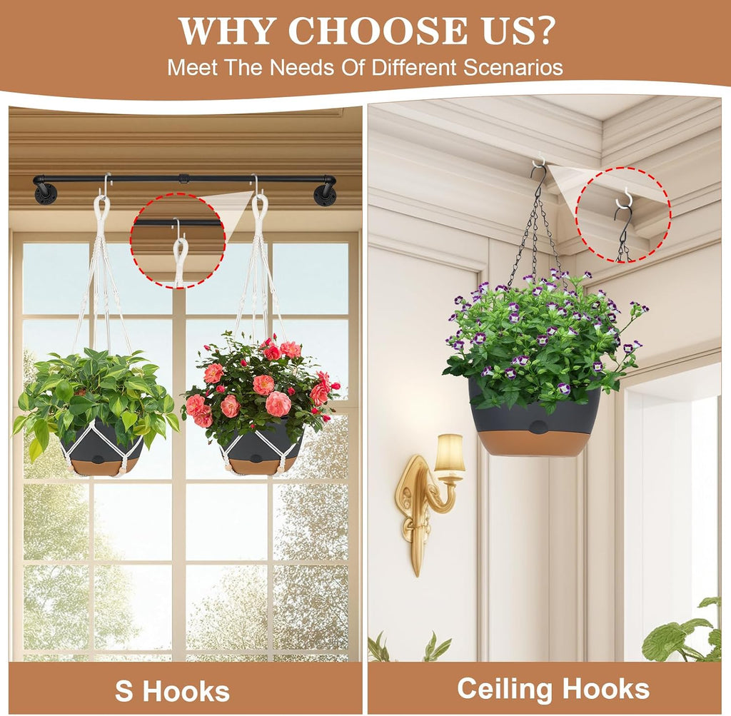 Hanging Planter for Indoor Plants, 3 Pack 10 Inch Self Watering Flower Pot with Macrame Plant Hanger, Metal Chain, S &