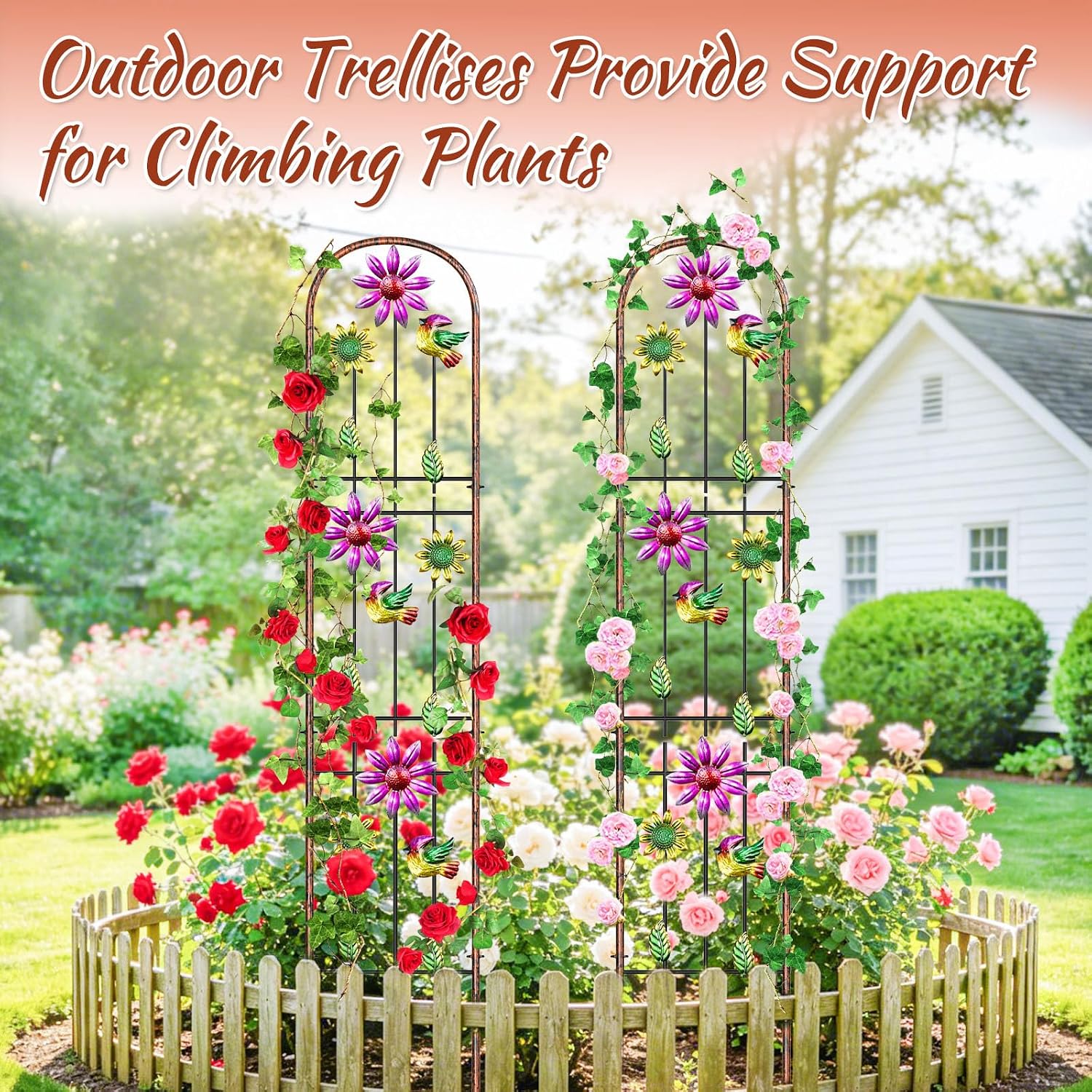 Metal GardenTrellis, Arched Fence Trellis Plant Support Trellises, Supporting Plants Outdoor Decoration for Climbing