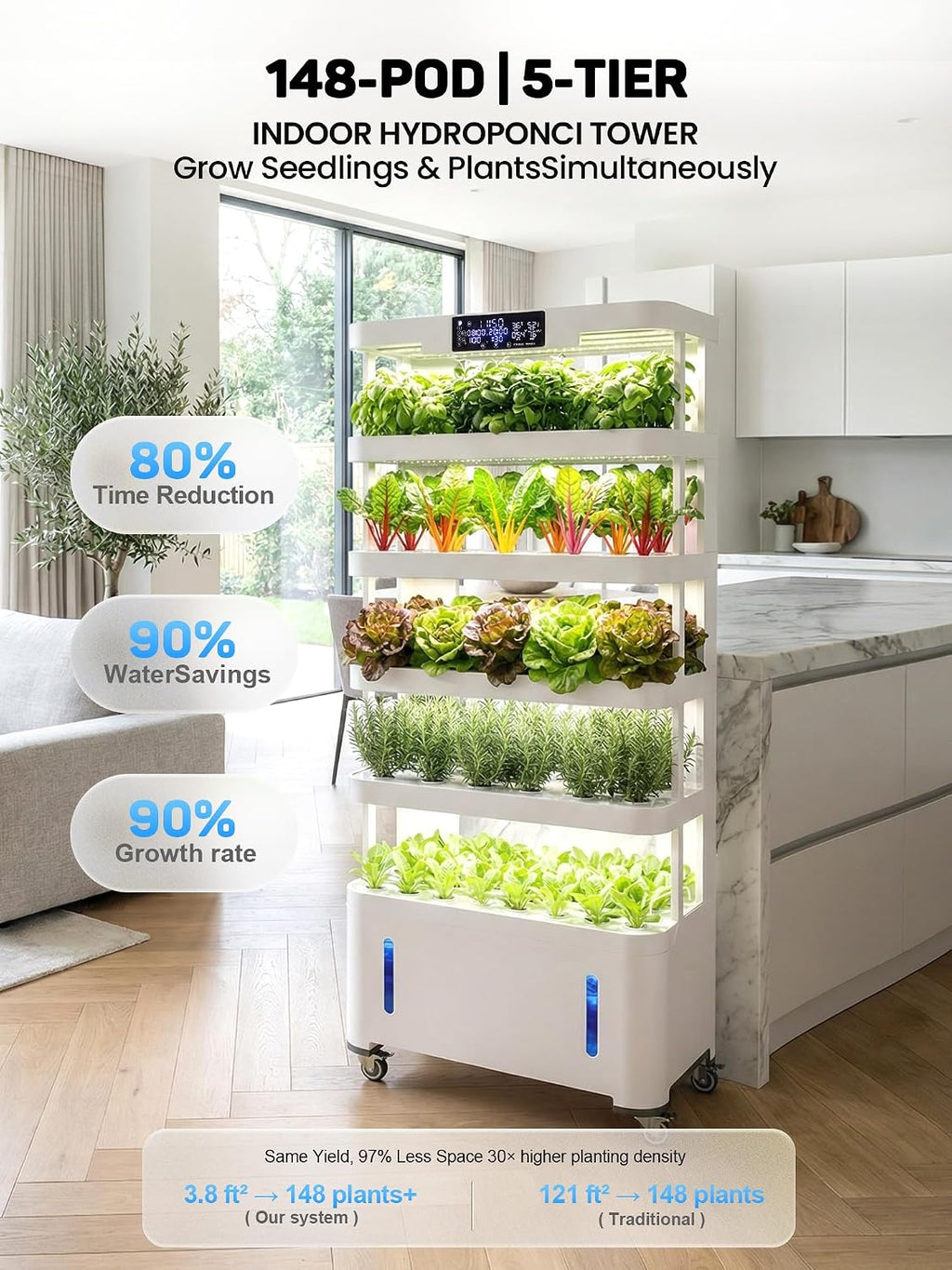 Large Hydroponics Growing System, 148-Pod Vertica Hydroponic Tower Garden | Smart Climate Control, Full-Spectrum Grow