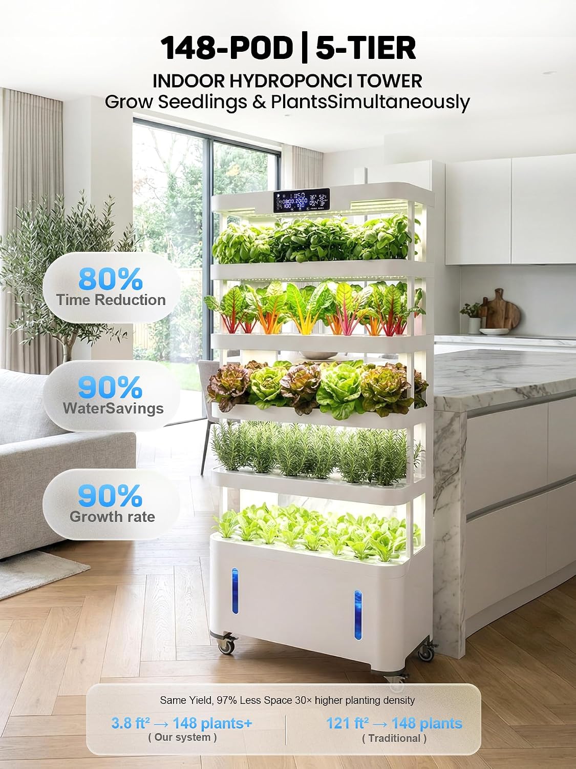 Large Hydroponics Growing System, 148-Pod Vertica Hydroponic Tower Garden | Smart Climate Control, Full-Spectrum Grow