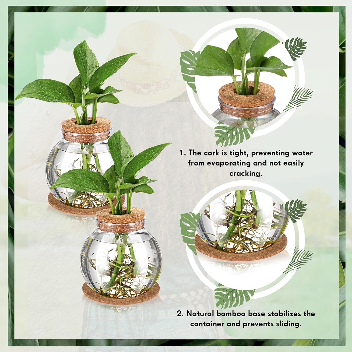 9 Packs Propagation Vases for Plants Plastic Plant Propagation Station with Hole Lid and Cork Coasters Plant Growing in