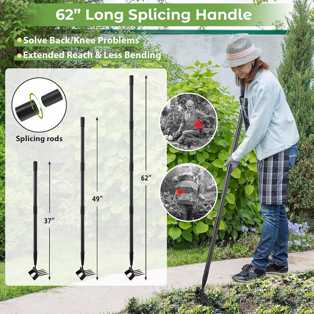 Garden Hoe,2 in 1 Heavy Duty Stirrup Hoe and Cultivator Gardening Tool Set with 62 inch Long Handle,Lightweight Hoes