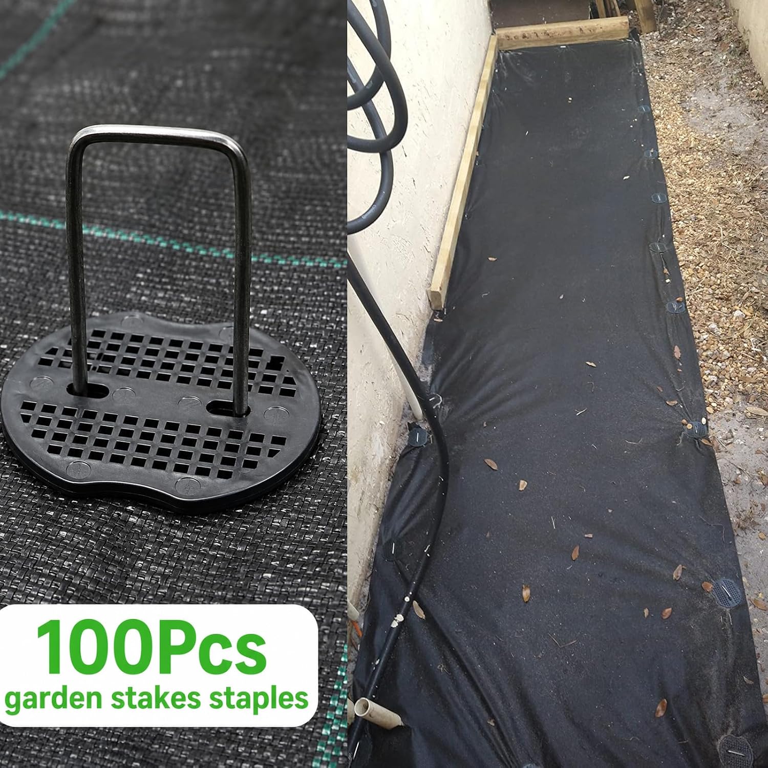 100 Pack Landscape Staples with 50 Washers, 6 Inch 11 Gauge U-Shaped Galvanized Garden Stakes, Heavy Duty Lawn Pins