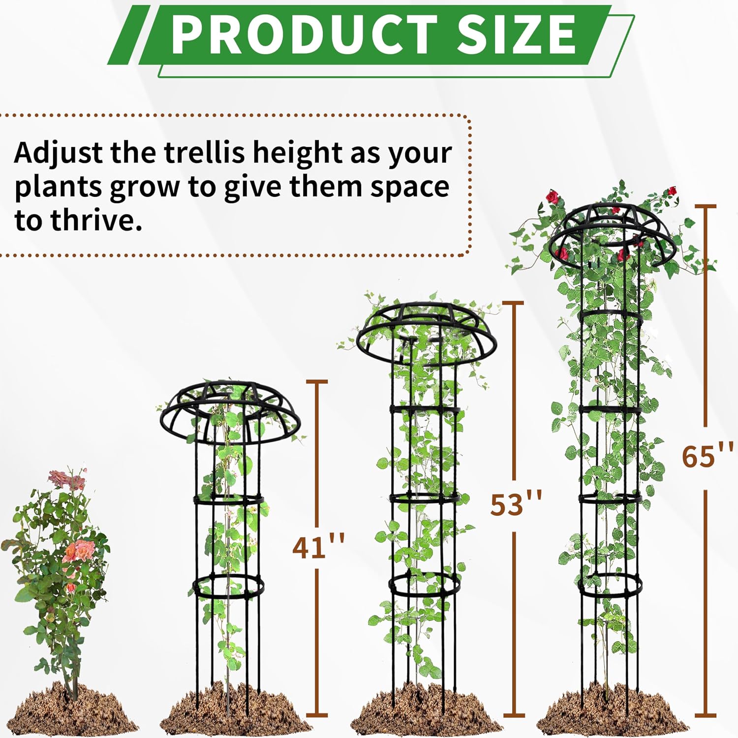 Mushroom Obelisk Trellis for Climbing Plants Outdoor 65", Adjustable Weatherproof Garden Umbrella Plant Trellis Support