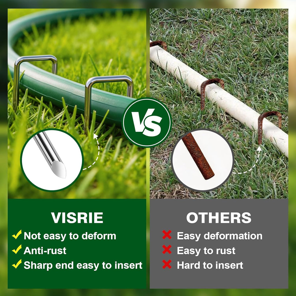 VISRIE 240 Pack Heavy Duty Landscape Staples, 6 Inch 11-Gauge Galvanized Garden Stakes, Anti-Rust U-Shaped Yard Pins
