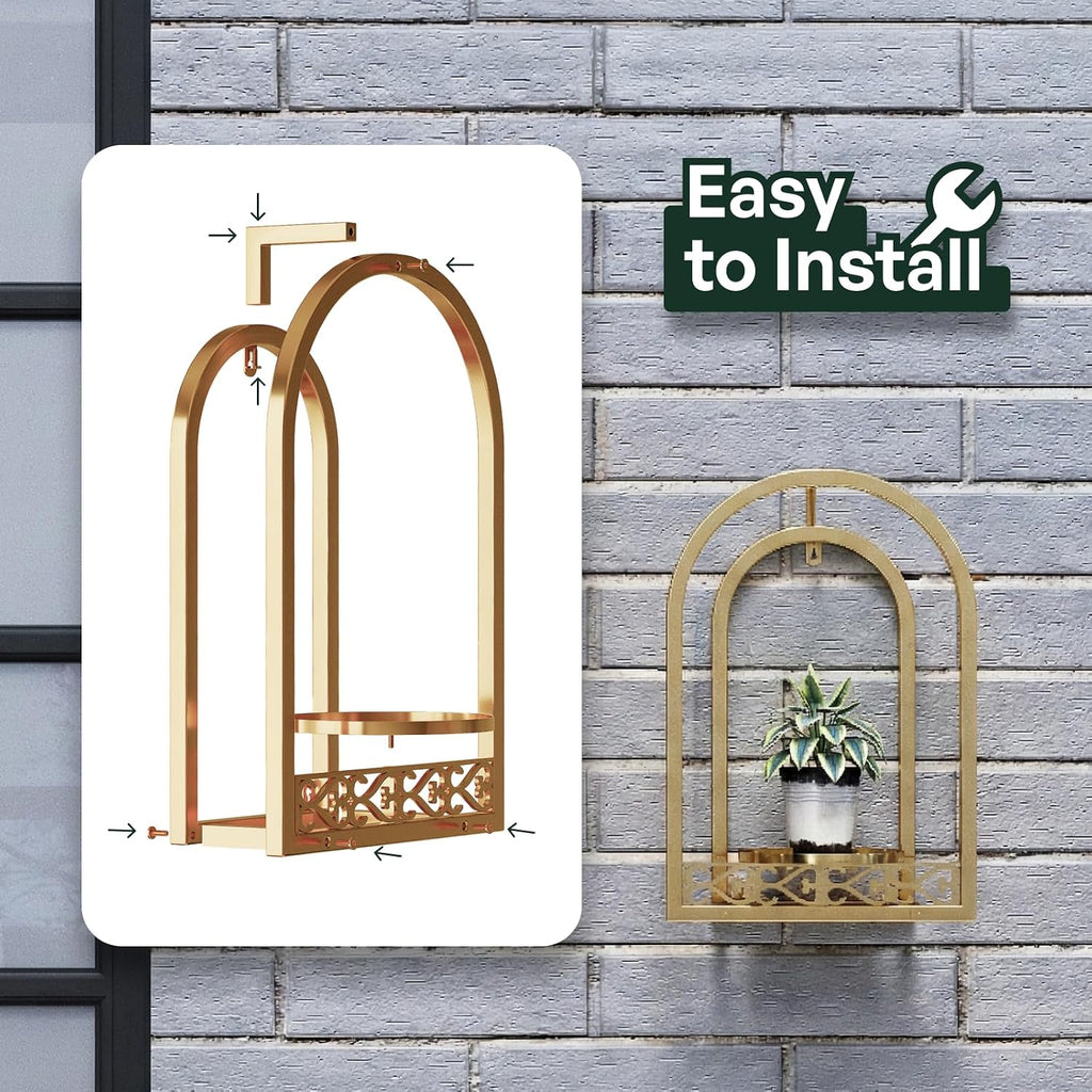 3 Pack Wall Plant Stand, Mid Century Iron Wall Decor, Gold | Space-Saving, indoor & outdoor plants, rustproof iron
