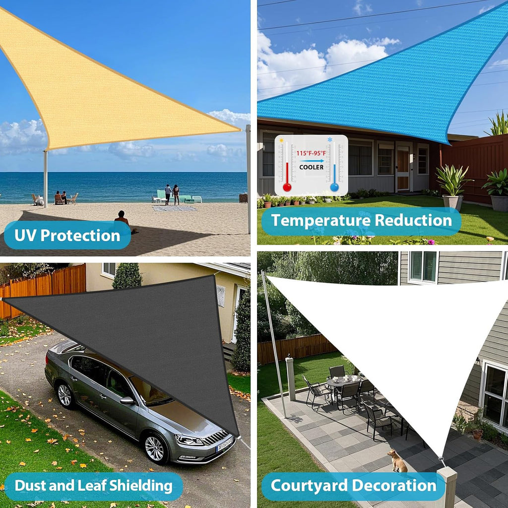 Amagenix Sun Shade Sail 9X10X13.5 Curved Edge Outdoor Shade Canopy Cream Breathable 95% UV Block Shade Cloth for Patio