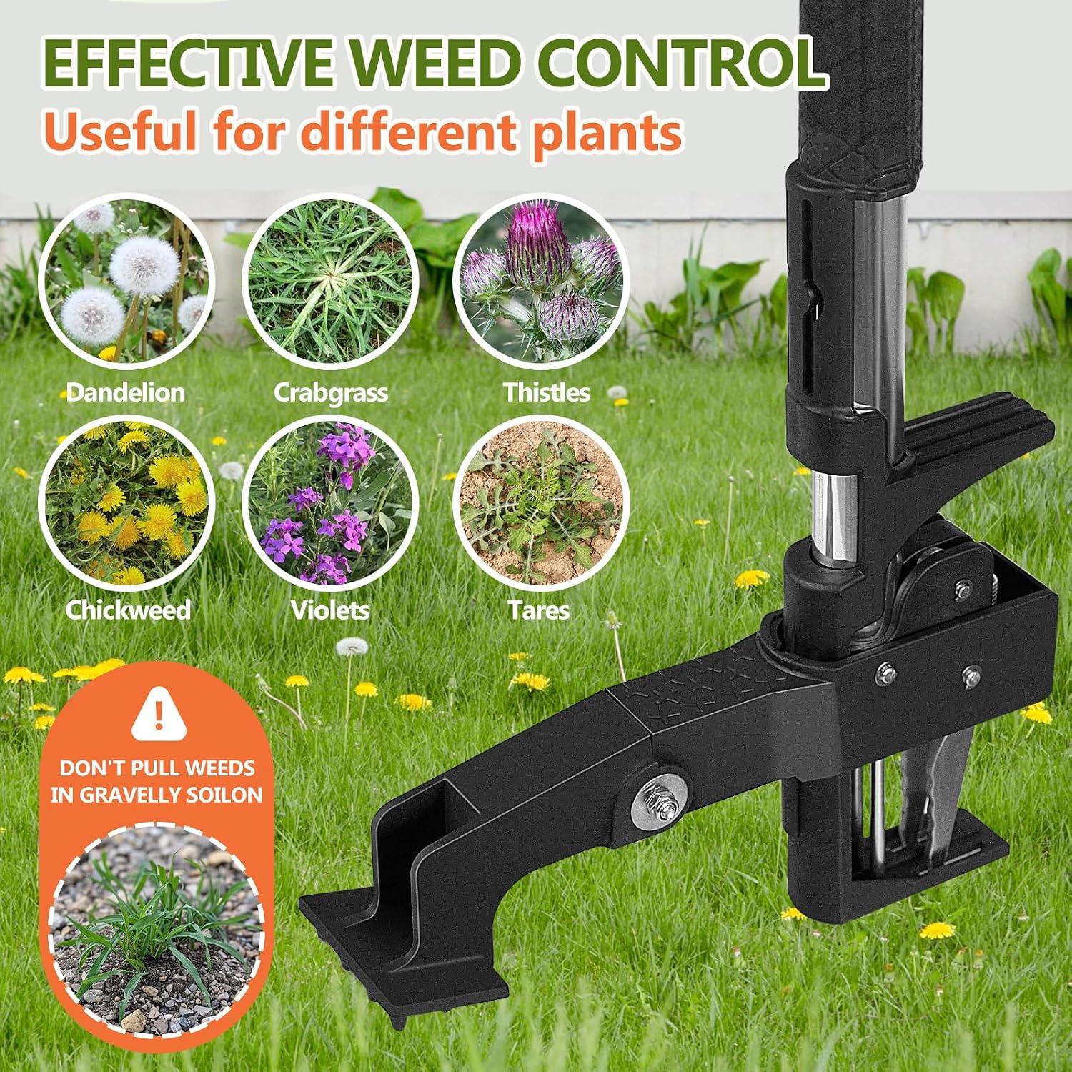 SHANTRA Weed Puller Tool, 4-Claw Stand Up Weed Puller Tool with Long Handle, Adjustable Weeder Puller Heavy Duty Stand