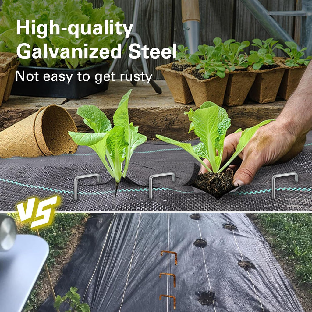 8 Inch Landscape Staples, More Thicker Heavy Duty 8 Gauge Galvanized Landscape Stakes, 125 Packs Garden Staples for