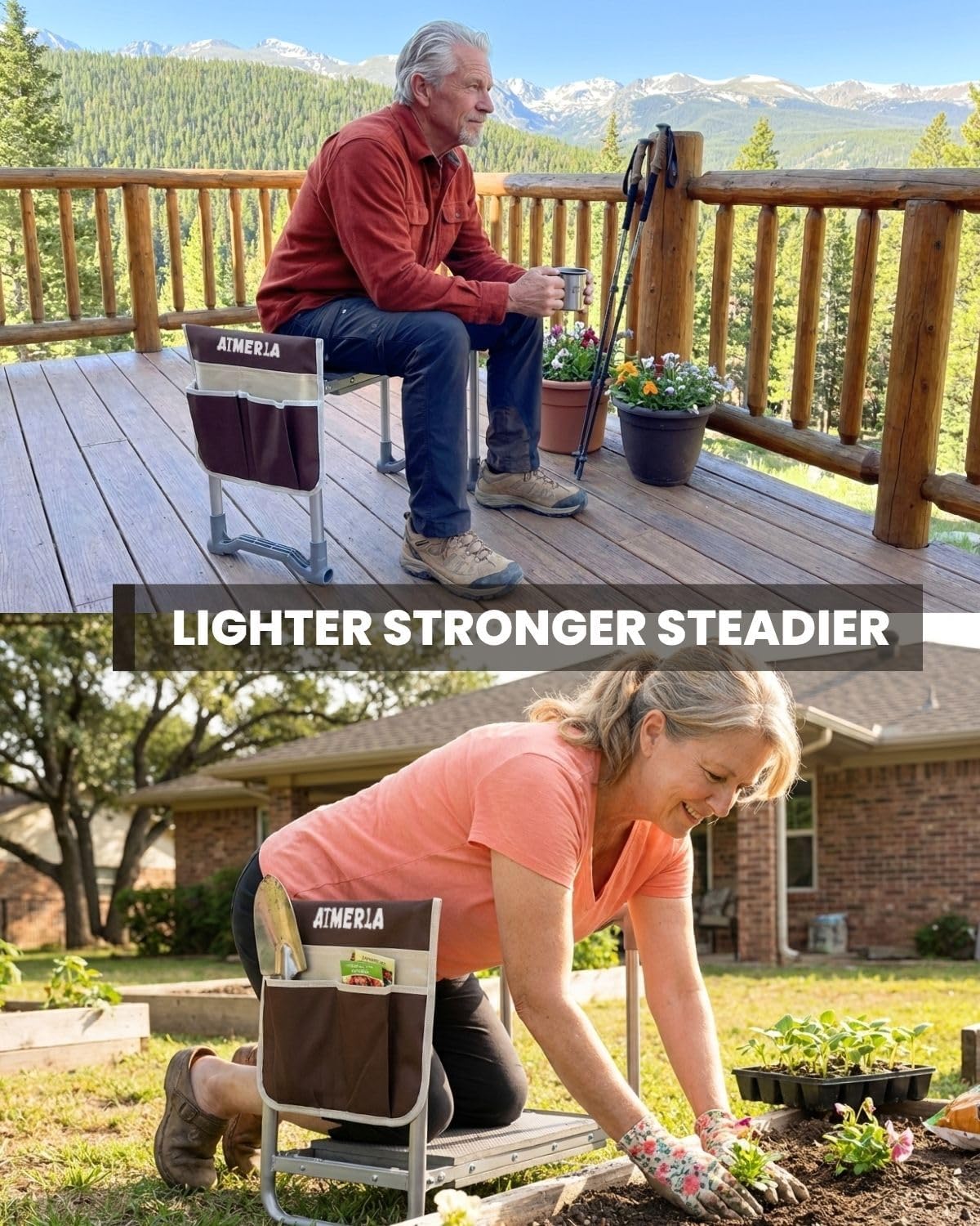 Foldable Garden Kneeler Seat Heavy Duty [Upgraded Widened Thick Kneeling Pad] Garden Stool with Large Garden Tool Bags