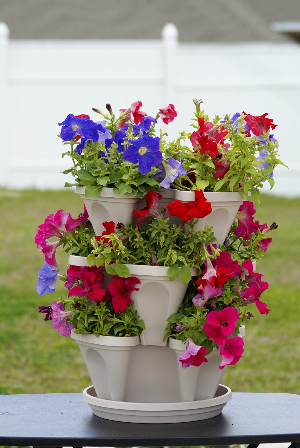 Mr. Stacky 3 Tier Stackable Herb Garden Planter Set with Bottom Saucer - Stone Color - Vertical Container Pots for