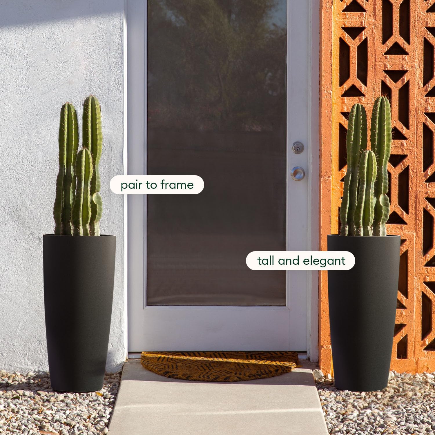 Veradek Mason Series Vega Planter - Tall Round Outdoor Planter with Shelf | Made From a Durable Plastic-Stone Composite