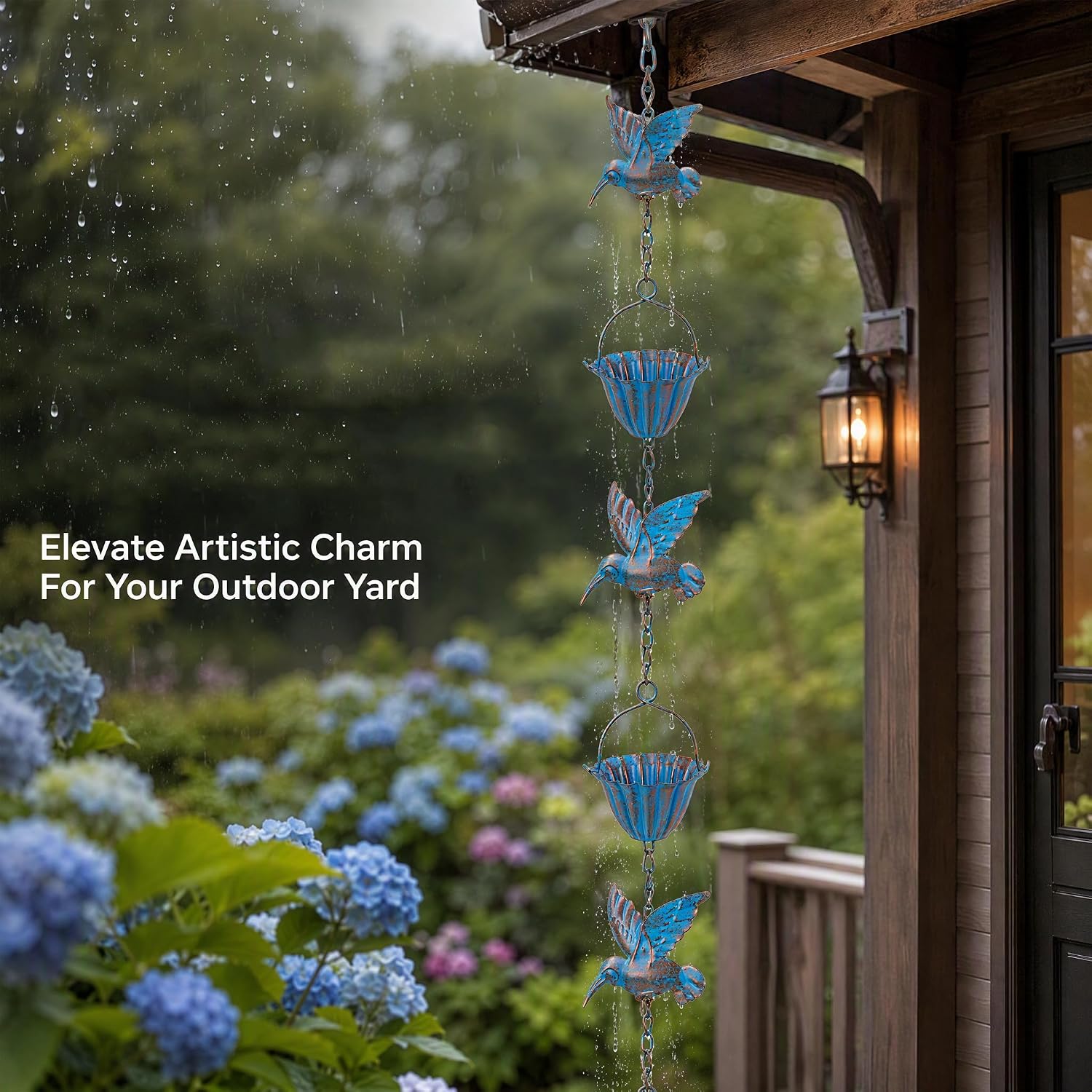 7.8 FT Rain Chain,Rain Chains for Gutters & Outside | 8 Hummingbird & 7 Metal Lotus Cup Rain Catcher,Decorative &