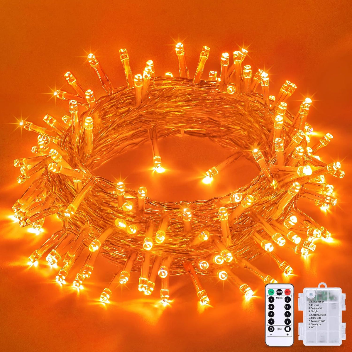 suddus 60LED Garland with White Camellia Lights Battery Operated Clear Wire