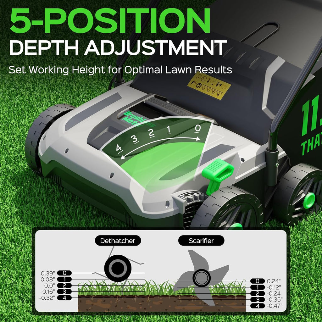 TIECTOWN 14-Inch 13.5 Amp 2-in-1 Electric Dethatcher and Scarifier with 11.5-Gallon Collection Bag, Lawn Dethatcher