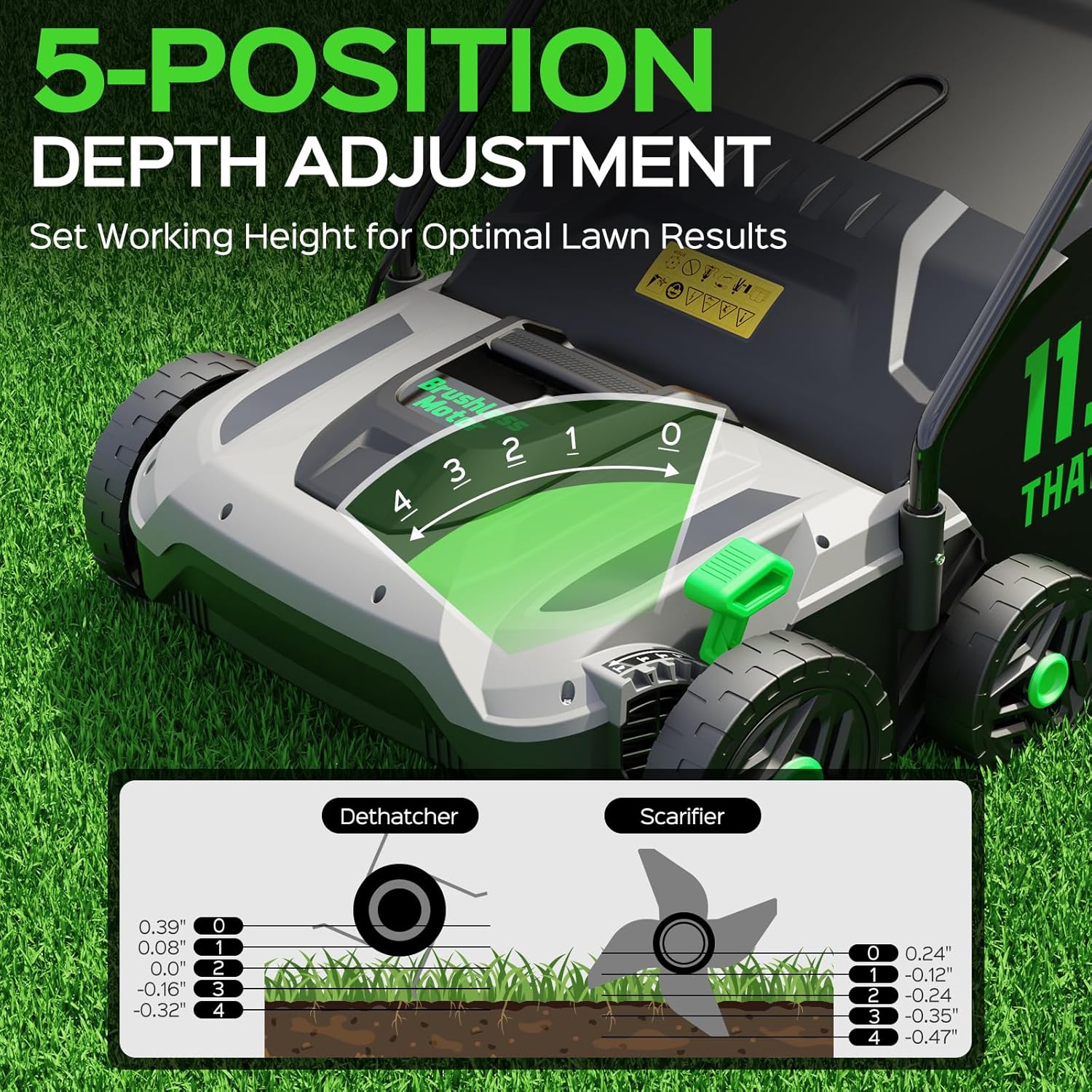 TIECTOWN 14-Inch 13.5 Amp 2-in-1 Electric Dethatcher and Scarifier with 11.5-Gallon Collection Bag, Lawn Dethatcher