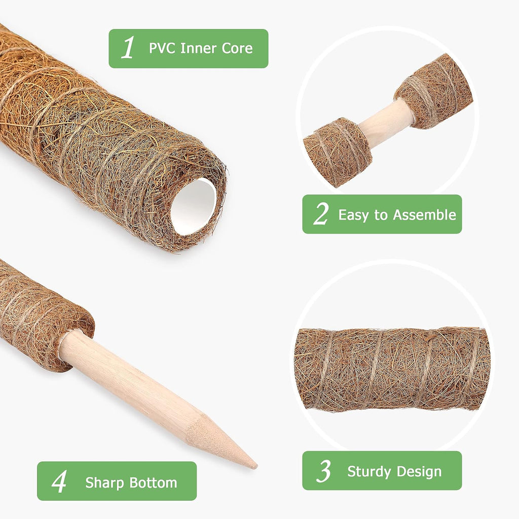 Moss Pole, Augshy Total Length 43 Inch Moss Poles - 2Pcs 24 Inch Plants Support Stakes Pole for Indoor Plants Coir